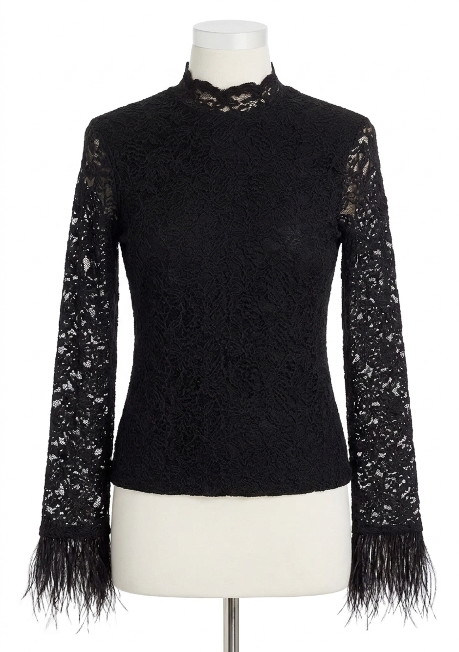 NEW AQUA feather lace long sleeve top in black